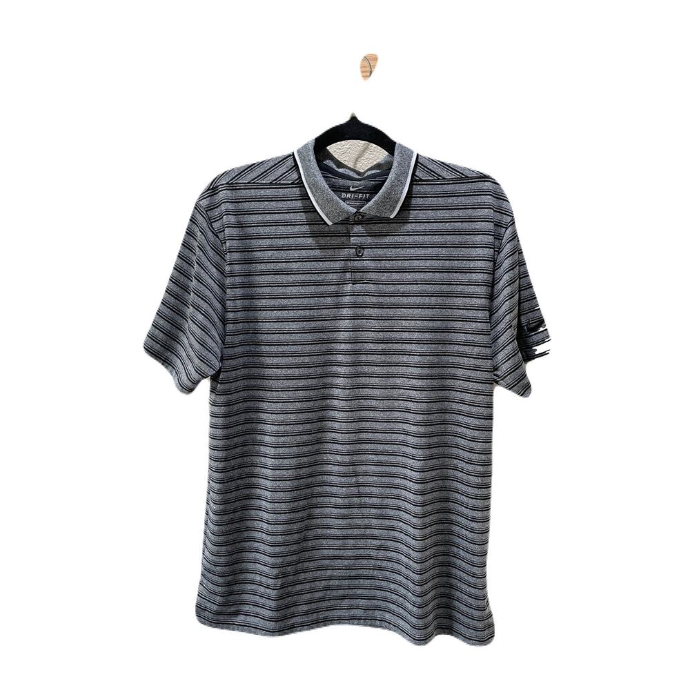 Nike Y2K Golf Mens Gray Black Stripe Athletic Golf Polo Dri-Fit Size Medium